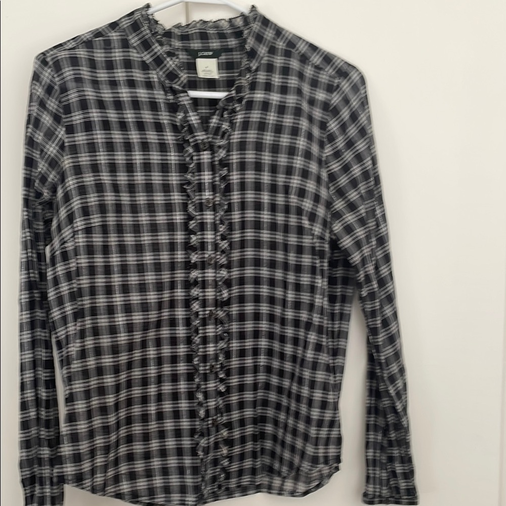 J. Crew Plaid Ruffle Blouse in Black and White